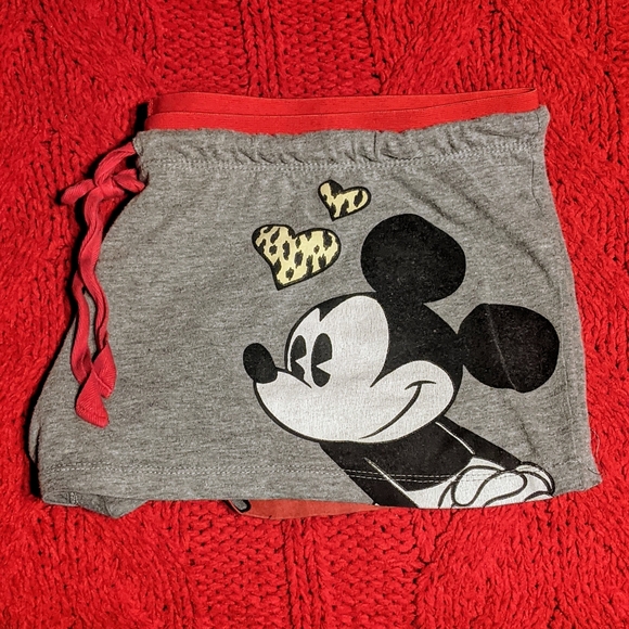 Disney Pants - Vintage Disney Gray and Red Women's Sleepwear Shorts with Mickey and Minnie